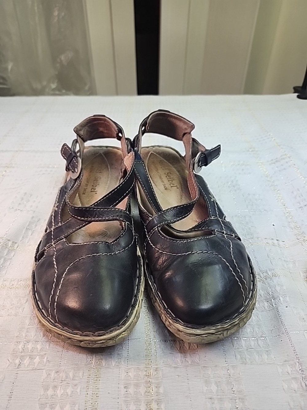 Josef Seibel Black Leather Mary Jane Flats